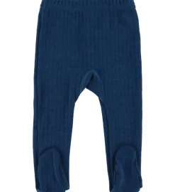 Uld|Joha Leggings m. Fødder - Uld - Rib - Mørk Turkis