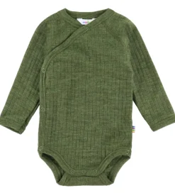 Bodyer|Uld|Joha Slå-om Body l/æ - Uld - Rib - Mørk Oliven