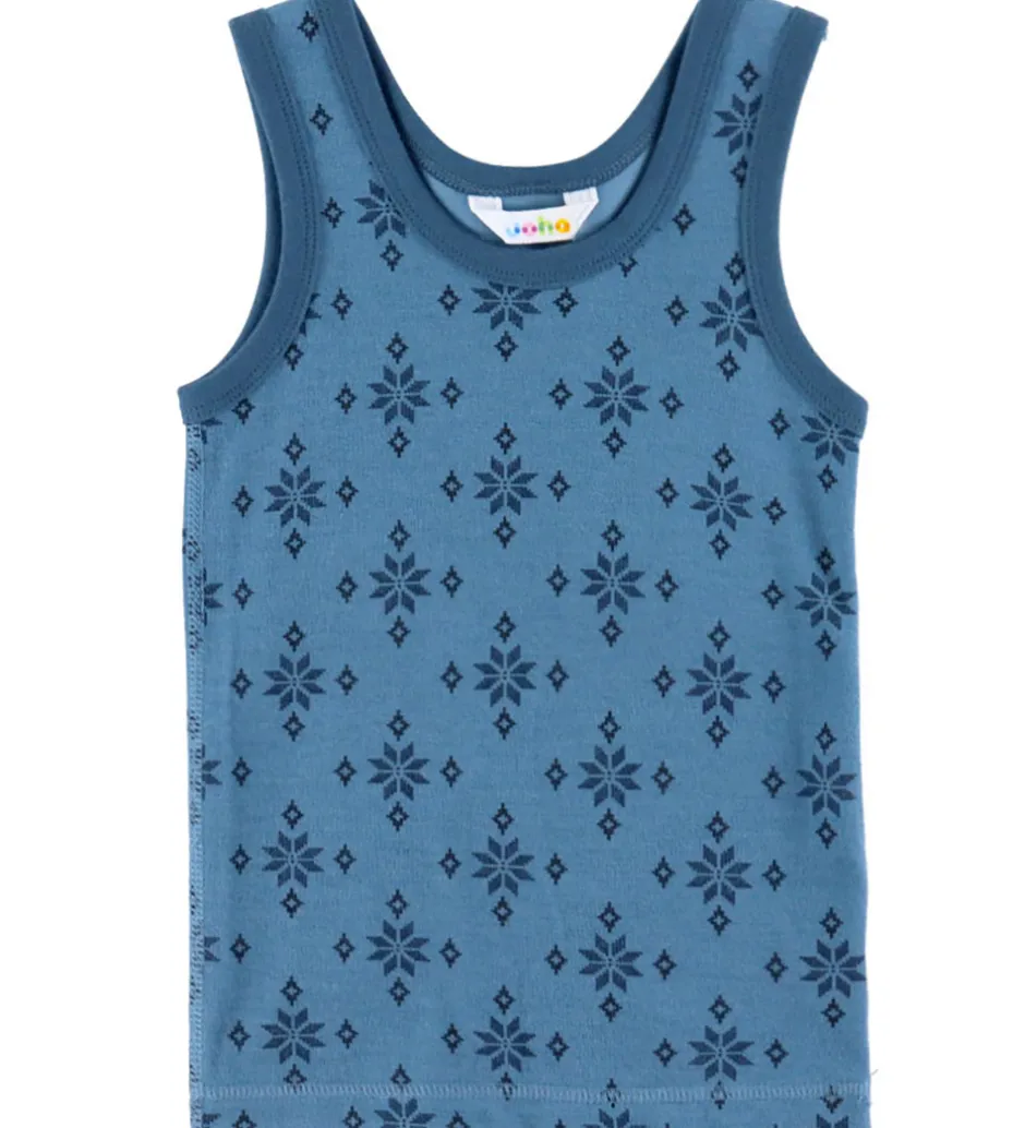 Undertøj|Joha Undertrøje - Uld/Bomuld - Blå m. Snefnug