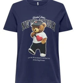 T-Shirts|Kids Only T-shirt - KogLina - Bear O-Neck Top - Midnight Sail/Ne