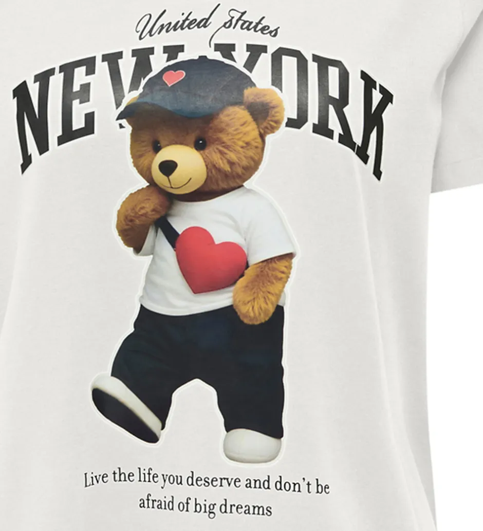 T-Shirts|Kids Only T-shirt - KogLina - Bear O-Neck Top - Cloud Dancer/New