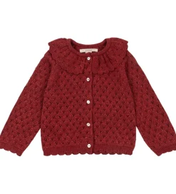 Juletøj|Cardigans|Konges Sløjd Cardigan - Strik - Red Dahlia m. Hulmønster