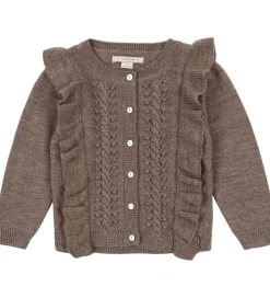 Cardigans|Konges Sløjd Cardigan - Uld - Strik - Fiol Frill - Brunmeleret