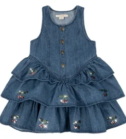 Kjoler|Konges Sløjd Kjole - Denim - Elba - Denim Blue m. Kirsebær