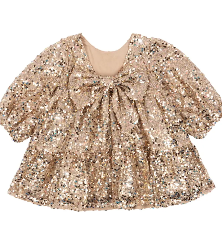 Kjoler|Konges Sløjd Kjole - Lila Sequins Bow - Gold Glitter