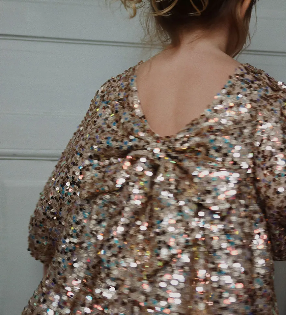 Kjoler|Konges Sløjd Kjole - Lila Sequins Bow - Gold Glitter