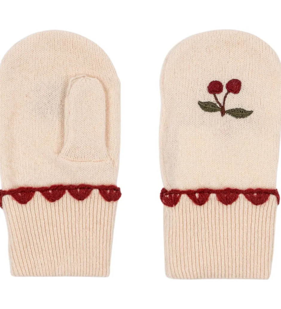 Uld|Handsker Og Luffer|Konges Sløjd Luffer - Uld - Belou - Off White m. Kirsebær