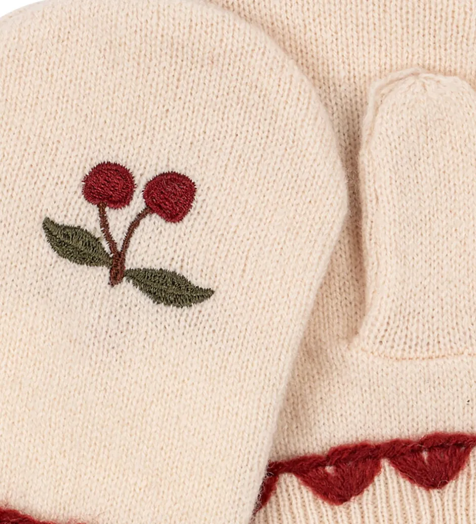 Uld|Handsker Og Luffer|Konges Sløjd Luffer - Uld - Belou - Off White m. Kirsebær