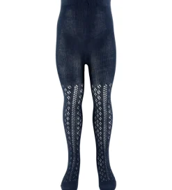 Uld|Strømpebukser|Konges Sløjd Strømpebukser - Bomuld/Uld - Navy m. Hulmønster