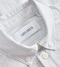 Skjorter|Les Deux Skjorte - Kent Print Stripe - Xenon Blue