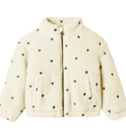 Fleece|Lil Atelier Lil' Atelier Fleecejakke - NmfNalo - Turtledove/Sort m. Hjerter