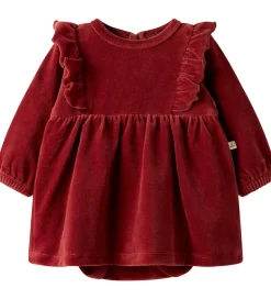 Juletøj|Kjoler|Lil Atelier Lil' Atelier Kjolebody l/æ - Velour - NbfSaga - Red Dahlia