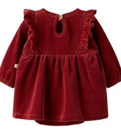 Juletøj|Kjoler|Lil Atelier Lil' Atelier Kjolebody l/æ - Velour - NbfSaga - Red Dahlia