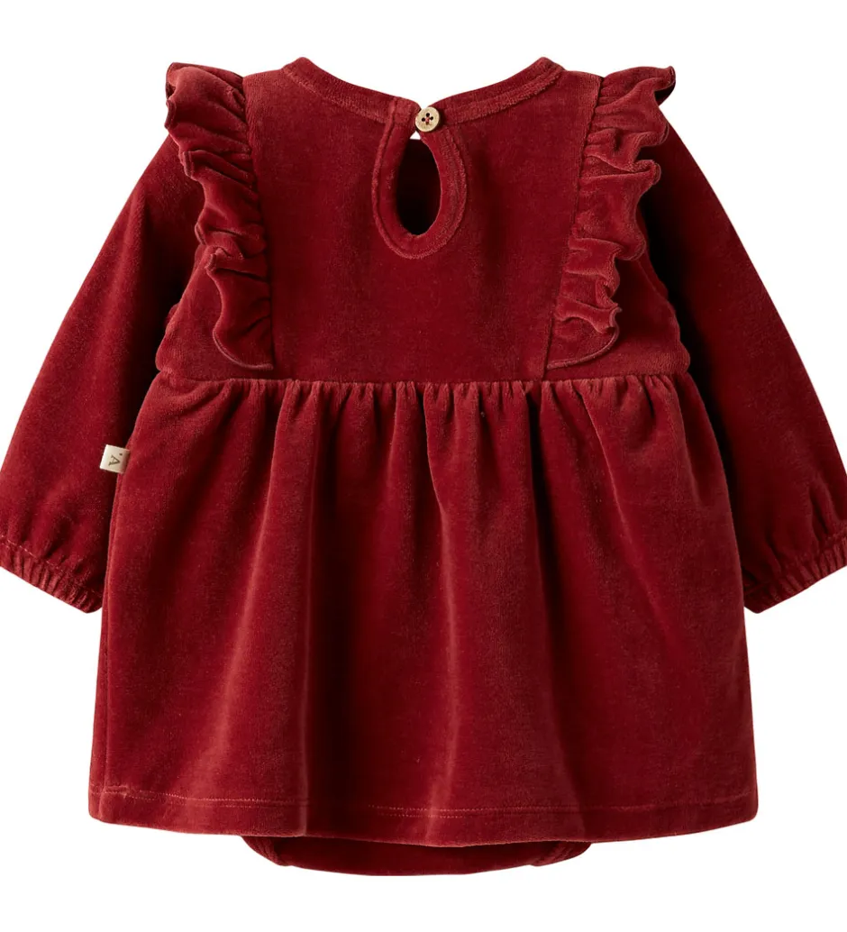 Juletøj|Kjoler|Lil Atelier Lil' Atelier Kjolebody l/æ - Velour - NbfSaga - Red Dahlia