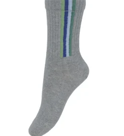 Strømper|Melton Strømper - Lysegråmeleret m. Striber