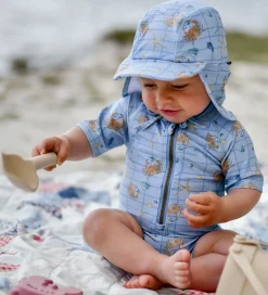 Badetøj|Mikk-Line Badeheldragt - UV50+ - Faded Denim m. Tern/Print