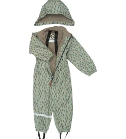 Regntøj|Mikk-Line Regndragt m. Fleece - PU - Iceberg Green m. Print