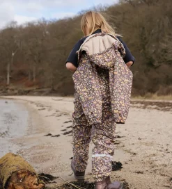 Unisex-Tøj|Regntøj|Mikk-Line Regndragt m. For - PU - Raisin m. Blomster