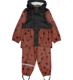 Regntøj|Mikk-Line Regntøj m. Seler - PU - Henna m. Mariehøne