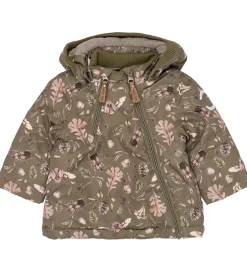 Vinterjakker|Mikk-Line Vinterjakke - Recycled - Burnt Olive m. Print
