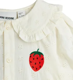Skjorter|Mini Rodini Skjorte - Strawberry Schiffli - Hvid