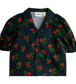 Skjorter|Mini Rodini Skjortebluse - Sort m. Tyttebær