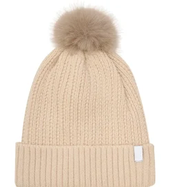 Huer Og Hatte|Minymo Hue m. Fleece - Uld/Akryl - Sandshell m. Kvast