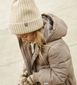 Huer Og Hatte|Minymo Hue m. Fleece - Uld/Akryl - Sandshell m. Kvast