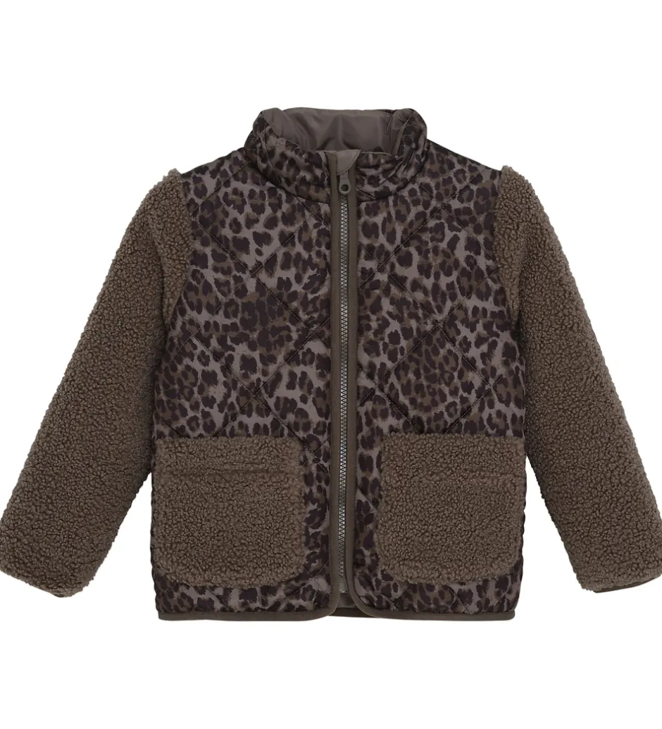 Fleece|Minymo Jakke - Chocolate Chip m. Leopardprint