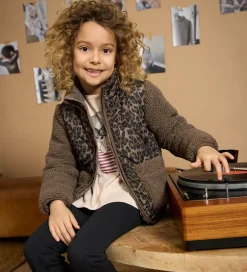 Fleece|Minymo Jakke - Chocolate Chip m. Leopardprint