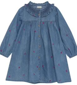 Kjoler|Minymo Kjole - Denim - Ombre Blue m. Kirsebær