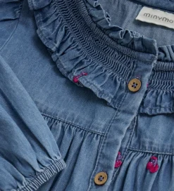 Kjoler|Minymo Kjole - Denim - Ombre Blue m. Kirsebær