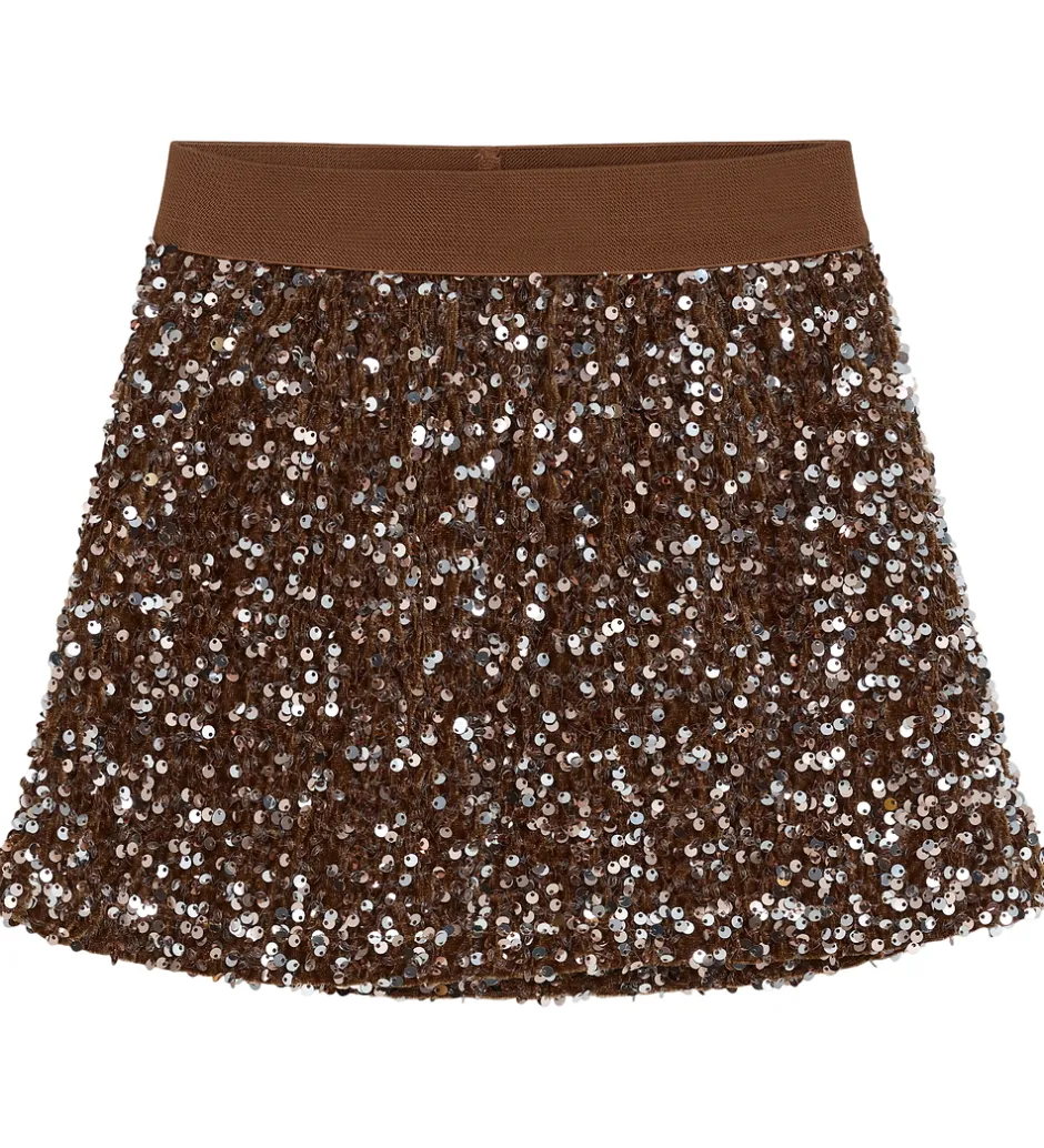 Nederdele|Minymo Nederdel - Velour - Woodrose m. Pailletter