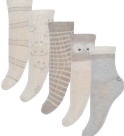 Strømper|Minymo Strømper - 5-pak - Gråmeleret/Beige m. Print