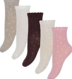 Strømper|Minymo Strømper - 5-pak - Wild Rose/Lilla/Hvid m. Prikker