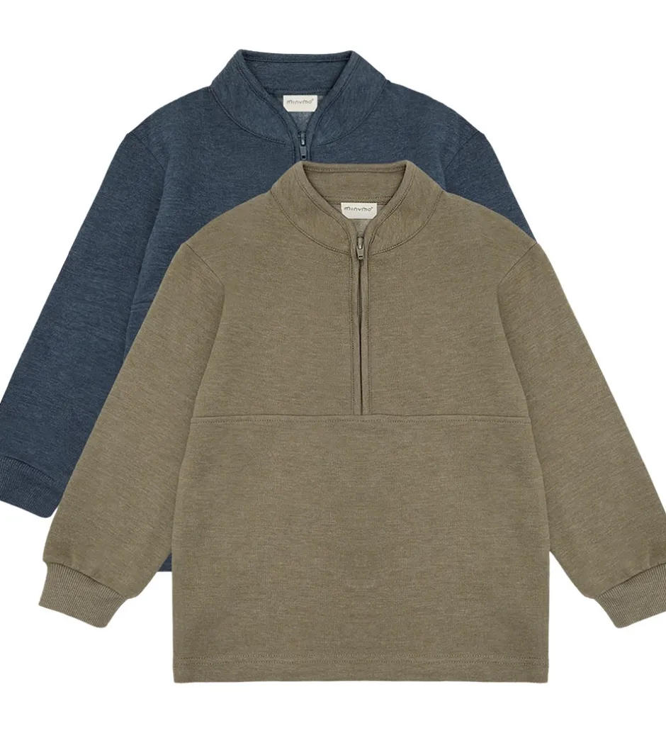 Basis|Minymo Sweatshirt m. Lynlås - 2-pak - Vetiver