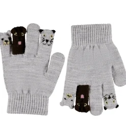 Handsker Og Luffer|Molo Handsker - Strik - Kaapo - Grey Melange m. Dyr