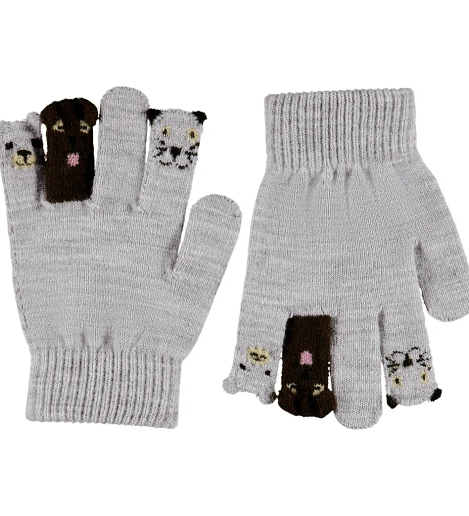 Handsker Og Luffer|Molo Handsker - Strik - Kaapo - Grey Melange m. Dyr