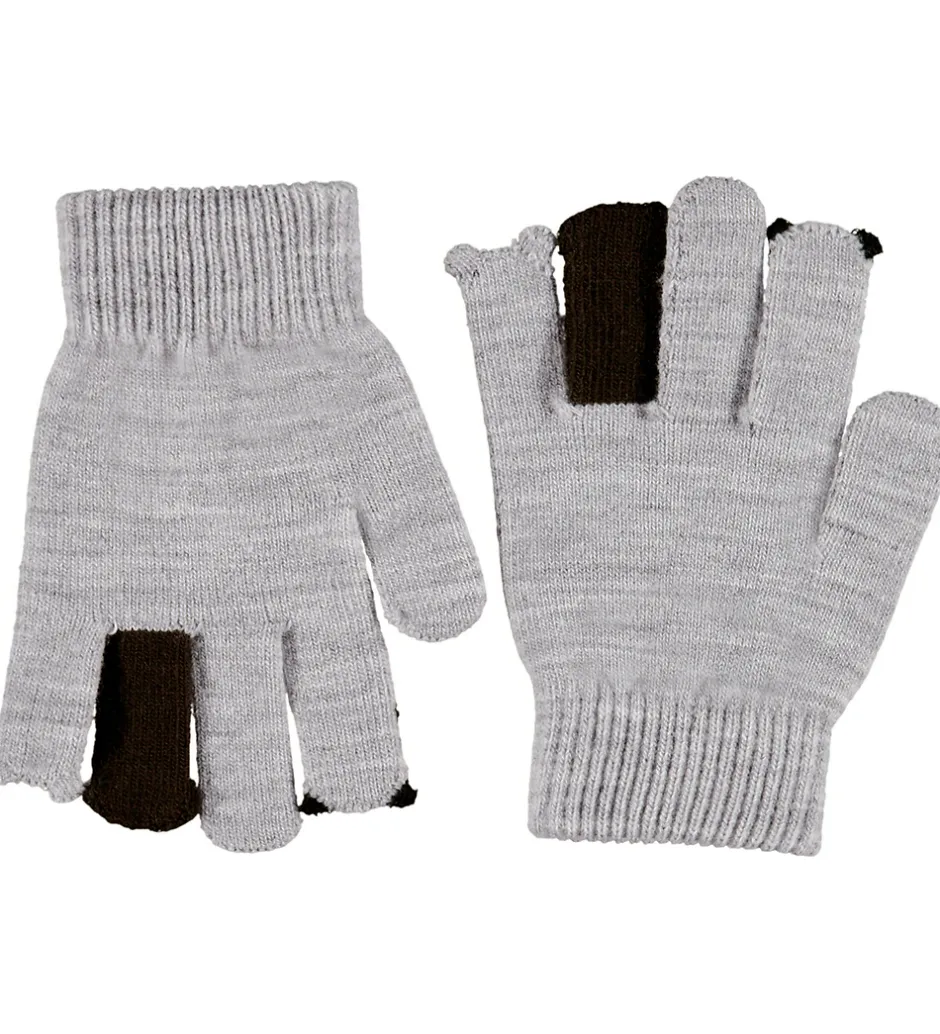 Handsker Og Luffer|Molo Handsker - Strik - Kaapo - Grey Melange m. Dyr