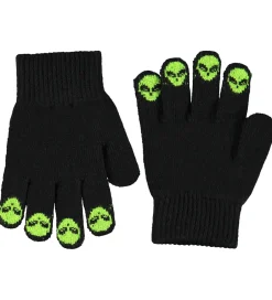 Handsker Og Luffer|Molo Handsker - Strik - Kaapo - Sort m. Aliens