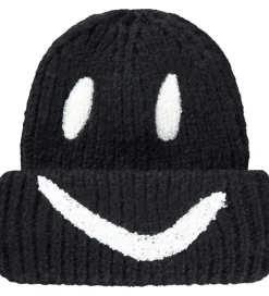 Huer Og Hatte|Molo Hue - Strik/Rib - Kim - Sort m. Smiley