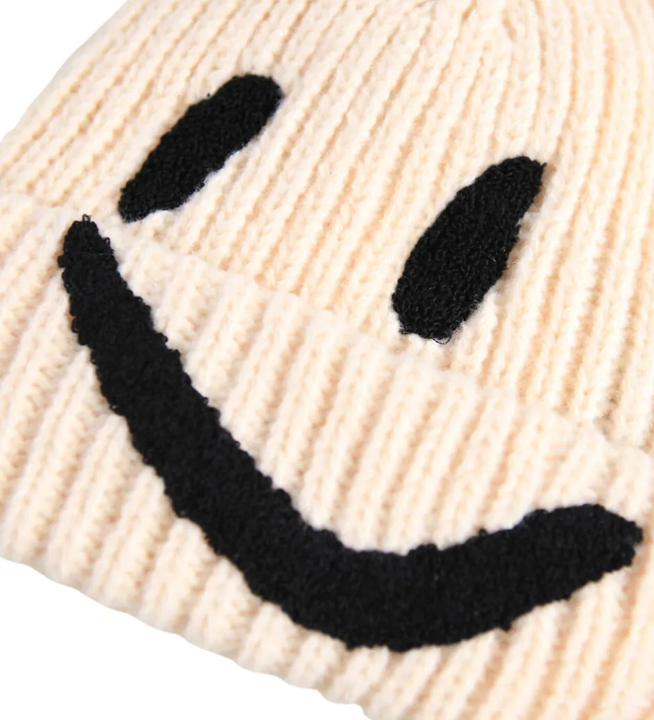 Huer Og Hatte|Molo Hue - Strik/Rib - Kim - Vanilla m. Smiley