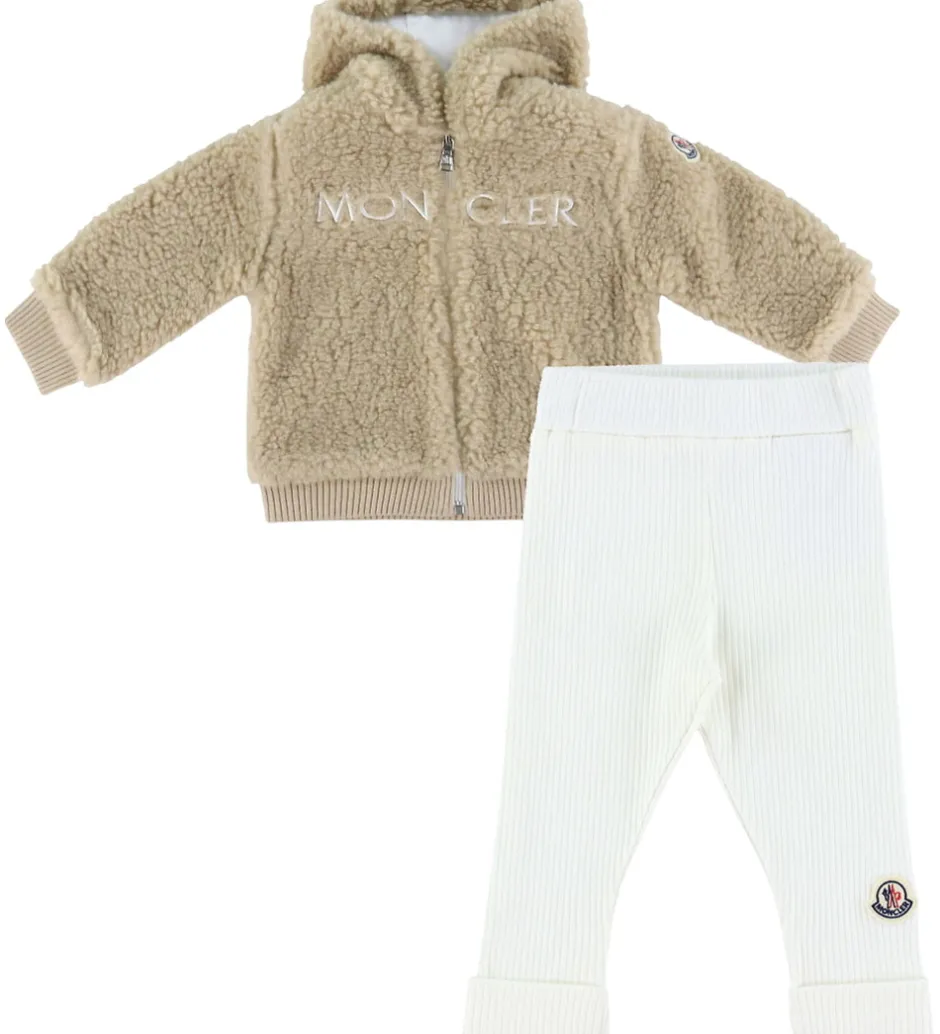 Fleece|Moncler Sæt - Fleecejakke/Leggings - Brun/Hvid