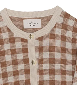 Striktrøjer|Monsieur Mini Cardigan - Gingham - Offwhite/Toffee
