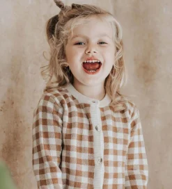 Striktrøjer|Monsieur Mini Cardigan - Gingham - Offwhite/Toffee