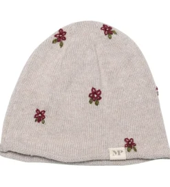 Huer Og Hatte|MP Hue - Uld - Strik - Floral - Beigemeleret