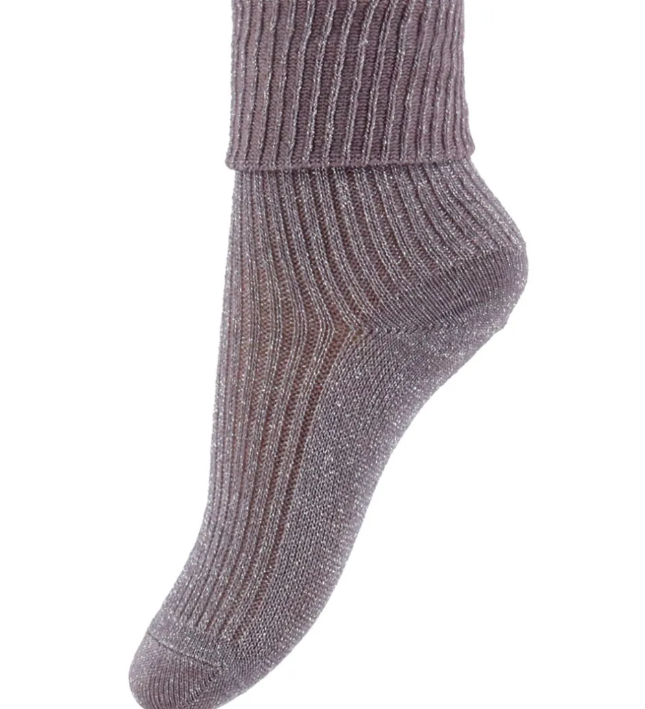 Strømper|Uld|MP Strøer - Uld - Rib - Iris - Glitter - Dark Purple Dove