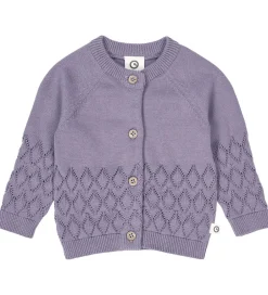 Cardigans|Striktrøjer|Müsli Cardigan - Strik - Leaf - Lilac Fog m. Hulmønster