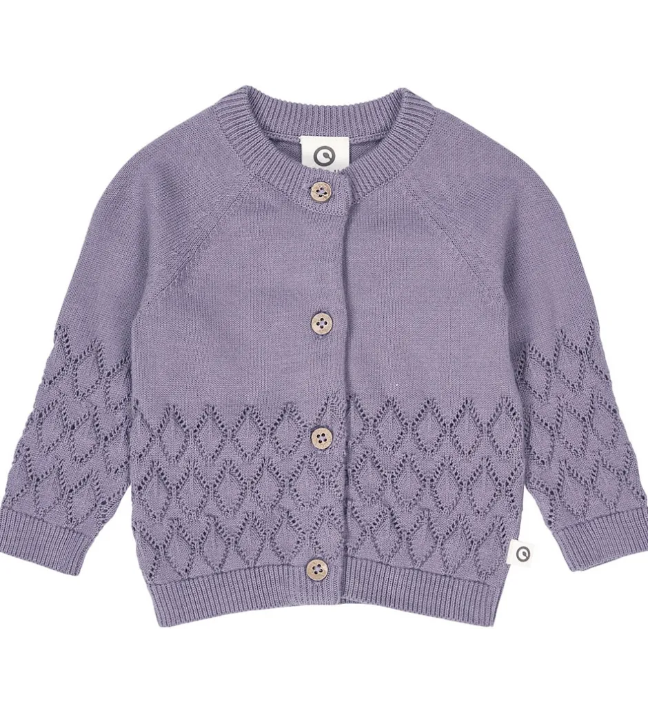 Cardigans|Striktrøjer|Müsli Cardigan - Strik - Leaf - Lilac Fog m. Hulmønster