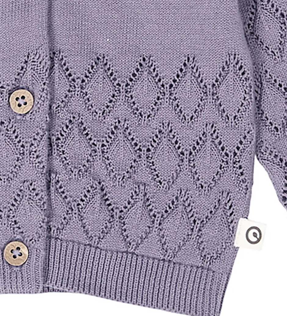 Cardigans|Striktrøjer|Müsli Cardigan - Strik - Leaf - Lilac Fog m. Hulmønster
